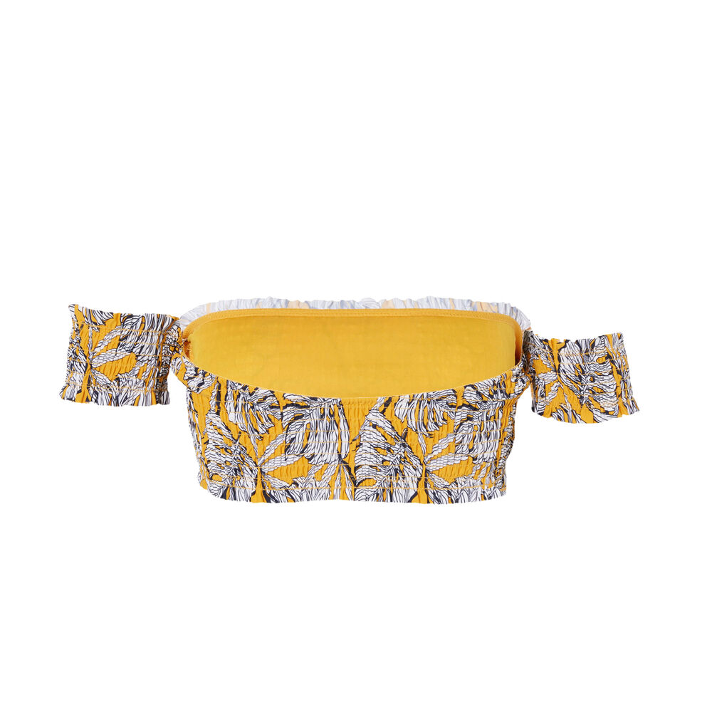 Haut de maillot brassière à manches et motifs palmier - jaune jaune.