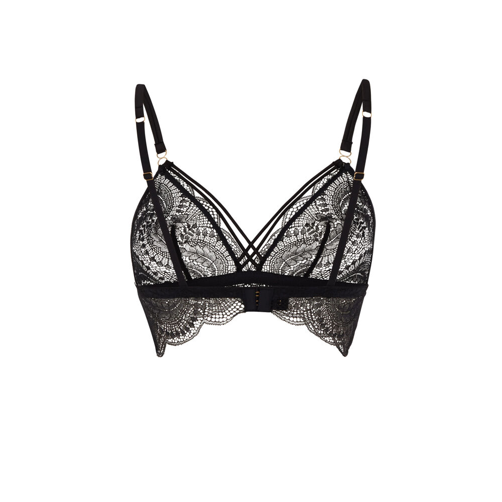 Soutien-gorge triangle en dentelle et liens satinés - noir noir.