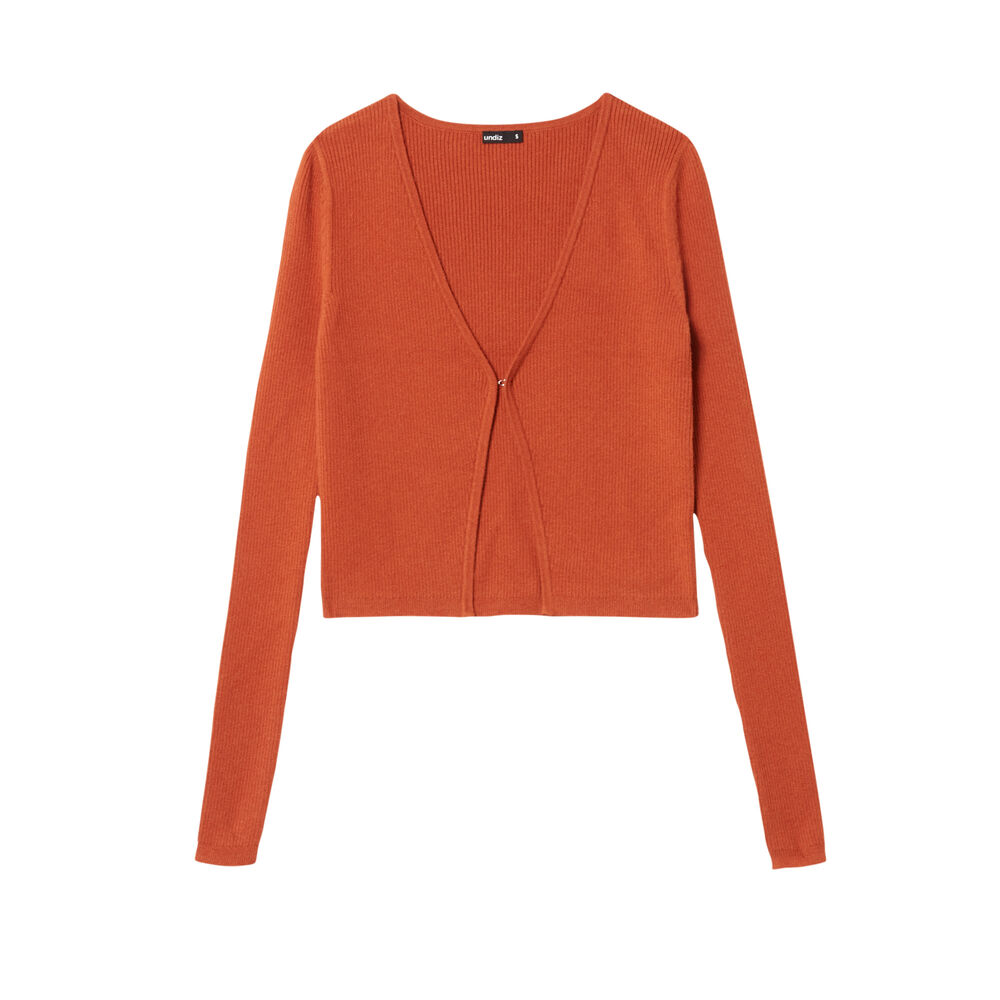 Top en maille fermeture crochet - camel marron.