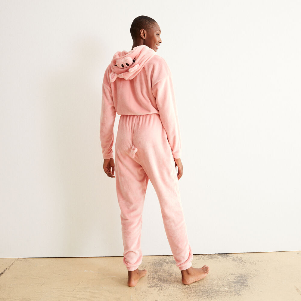 Combinaison polaire cochon - rose rose.
