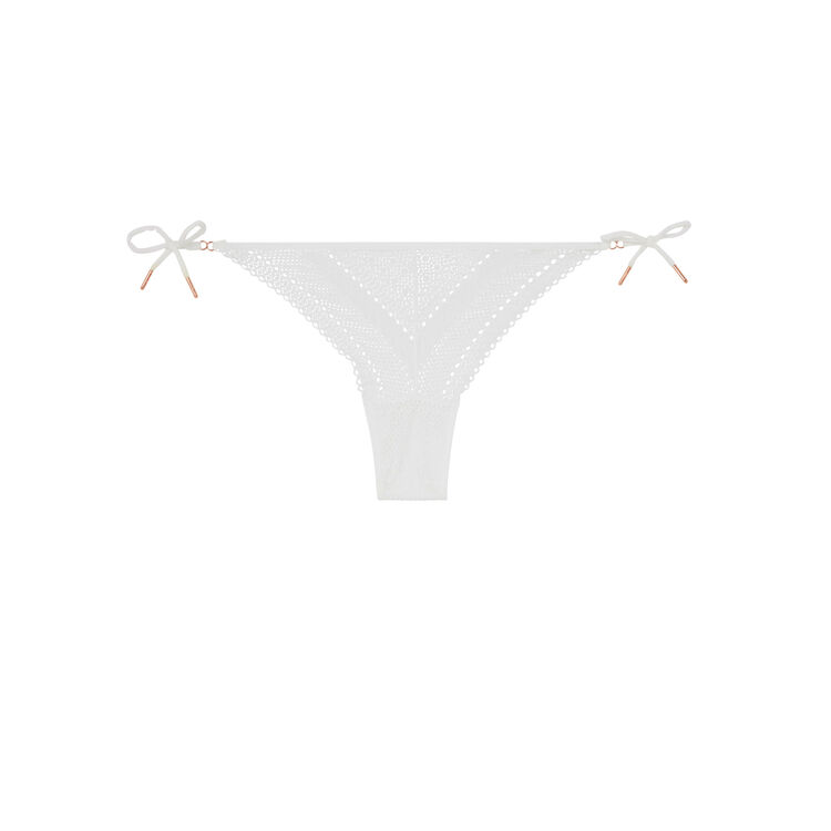 Tanga dentelle detail noeud neoriz blanc cassé.