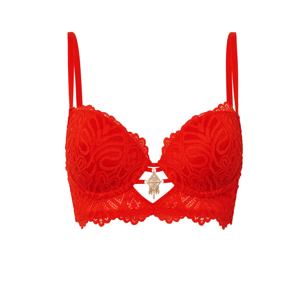 Soutien-gorge ampli bustier détail bijou - rouge rouge.