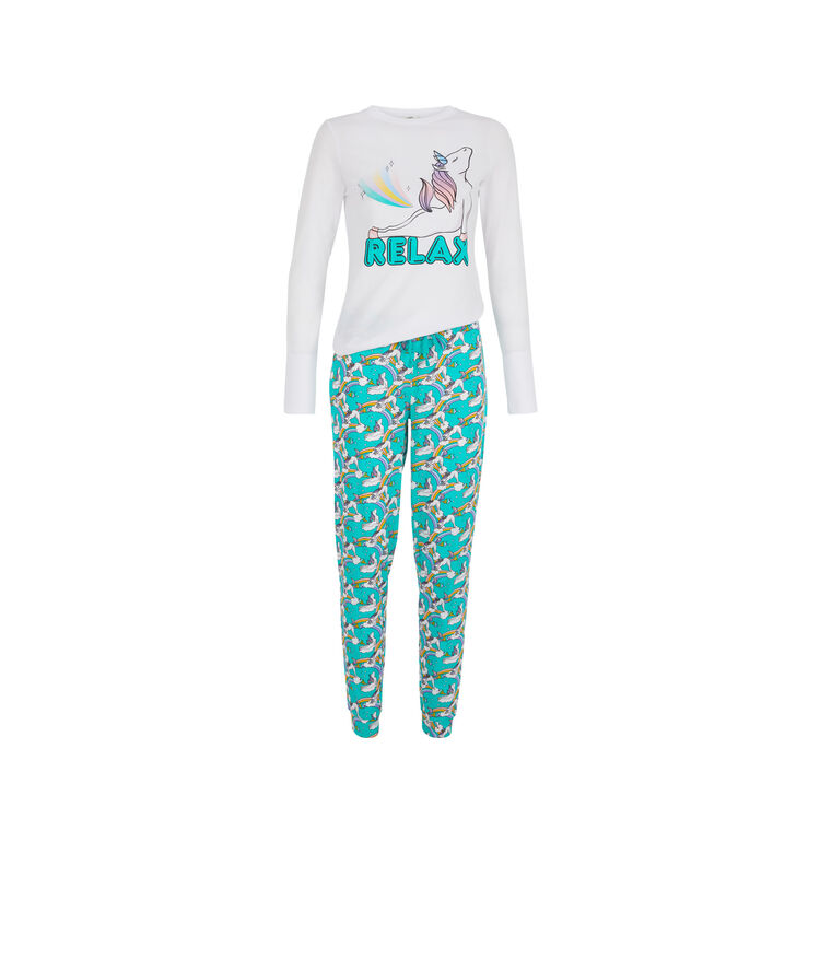 Set pyjama top + pantalon print licorne interlicornaxiz blanc.