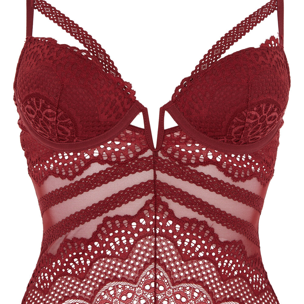 Body en dentelle avec liens - rouge rouge.