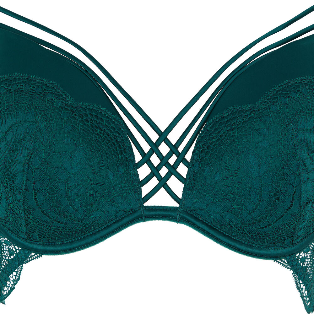 Soutien-gorge dentelle push-up à liens - vert vert.