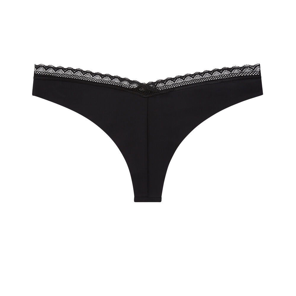 Tanga en microfibre uni - noir noir.