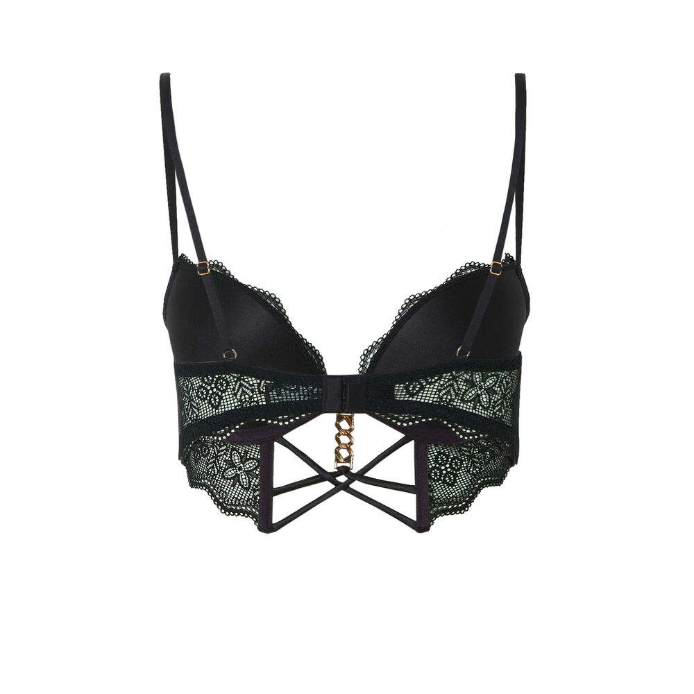 Soutien-gorge ampli bustier à détail chaine dorée - noir noir.