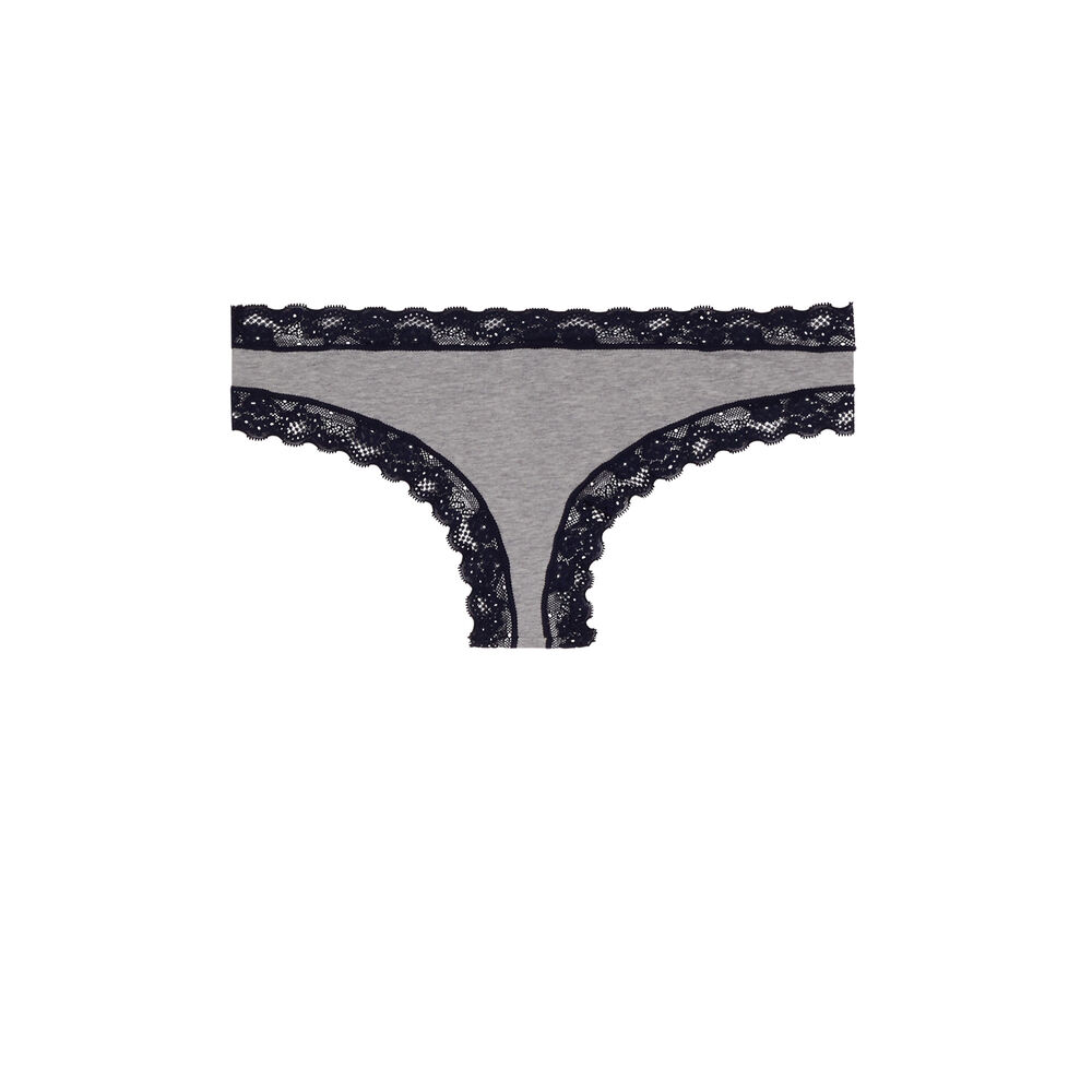Shorty coton à détails dentelle - gris gris.