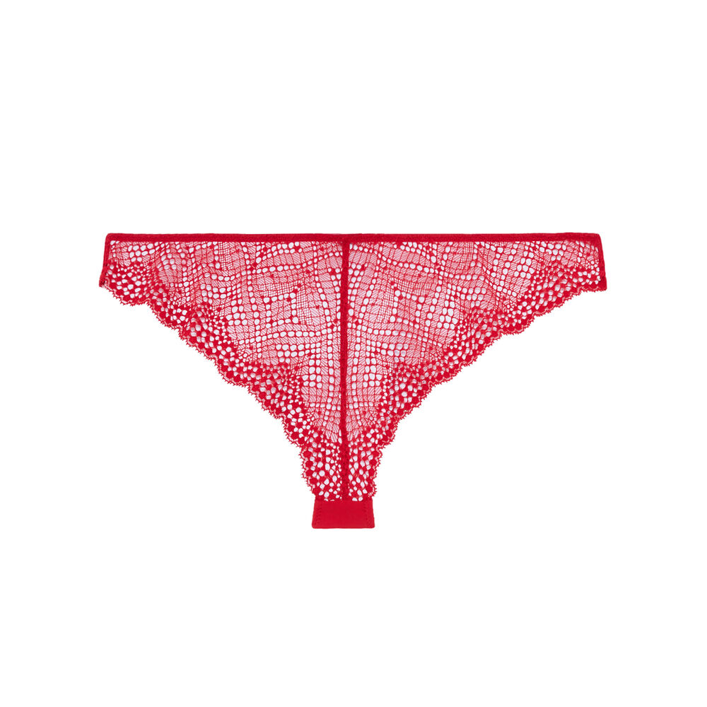 Tanga en dentelle ajourée- rouge rouge.