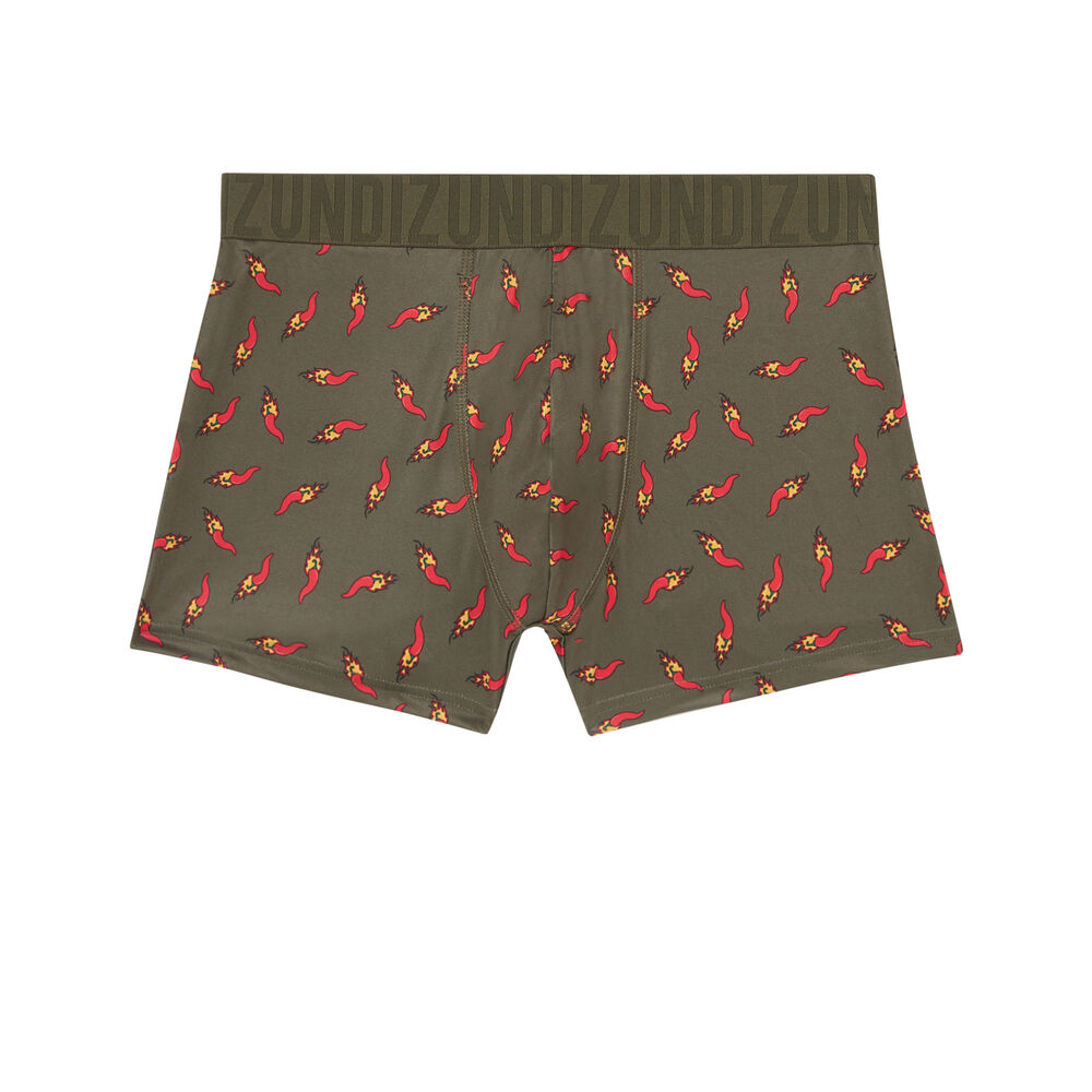 Boxer en coton à motifs piments - kaki vert.