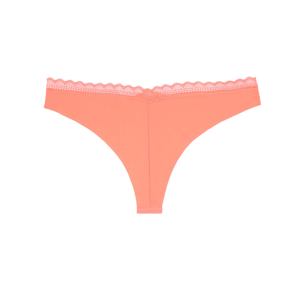 Tanga en microfibre uni - saumon rose.