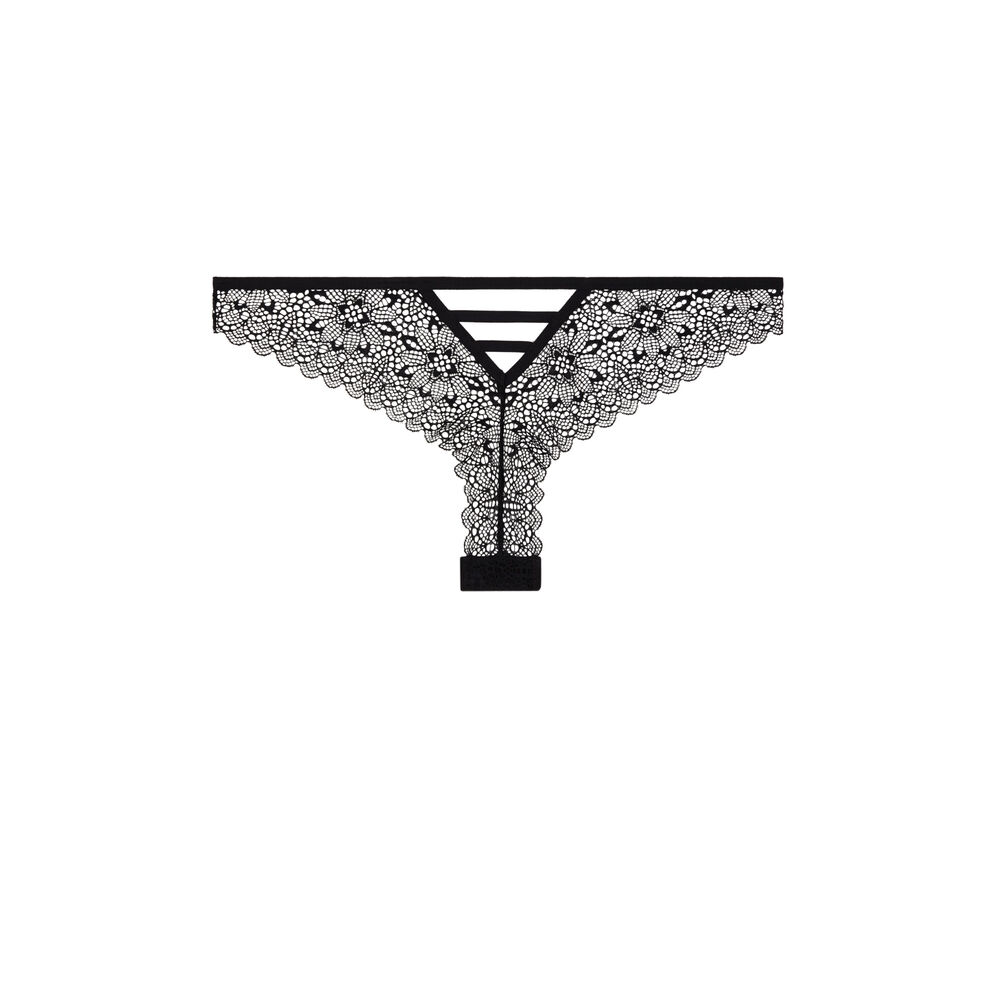 Tanga à dentelle avec liens - noir noir.