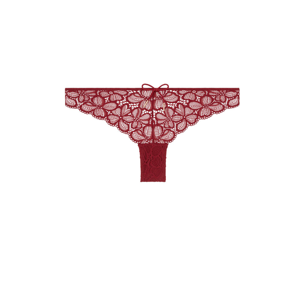 Tanga en dentelle détail nœud - rouge bordeaux.
