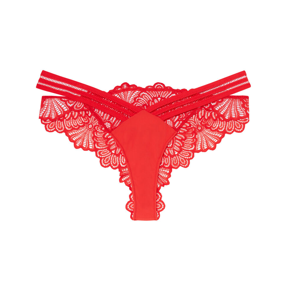 Tanga ajouré empiècement dentelle - rouge rouge.