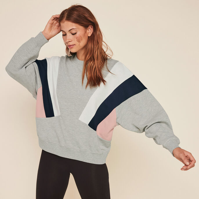 Sweat &agrave; col rond bandes couleurs triblockiz gris.