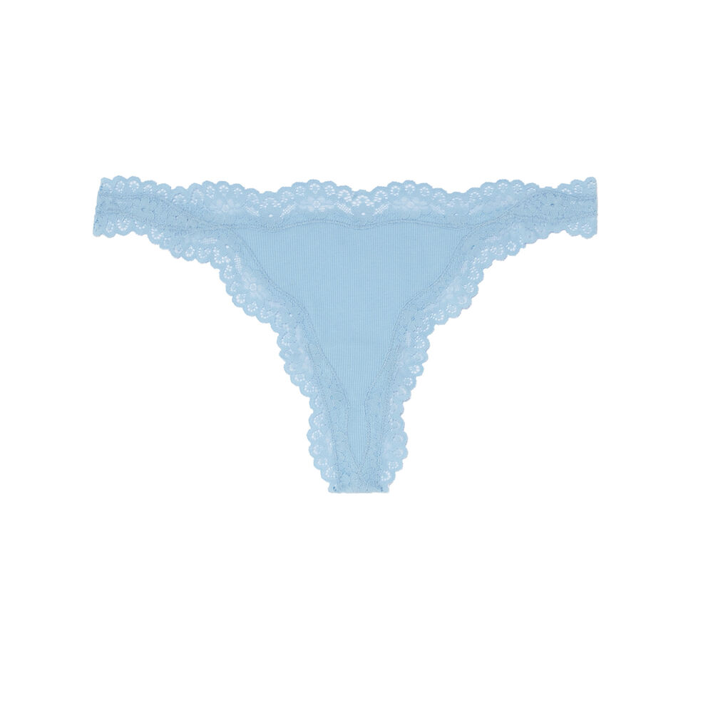 String uni et bords dentelle - bleu bleu.