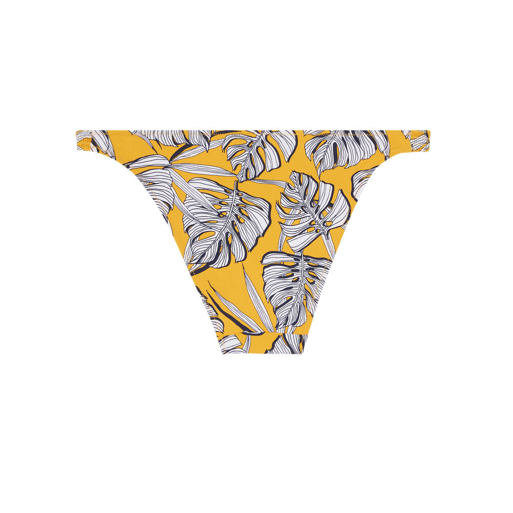 Bas de maillot à détail fronces et motifs palmier - jaune jaune.