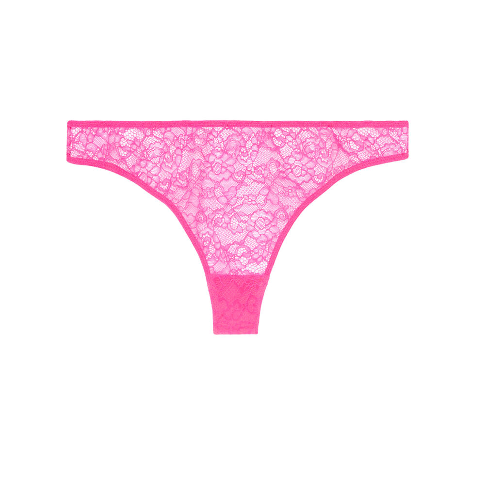 Tanga en dentelle - rose rose.