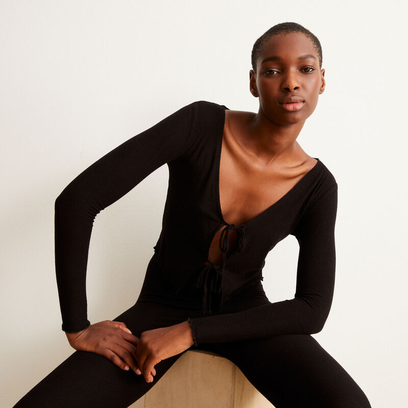 gilet à nouer manches longues - noir gilet à nouer manches longues - noir;