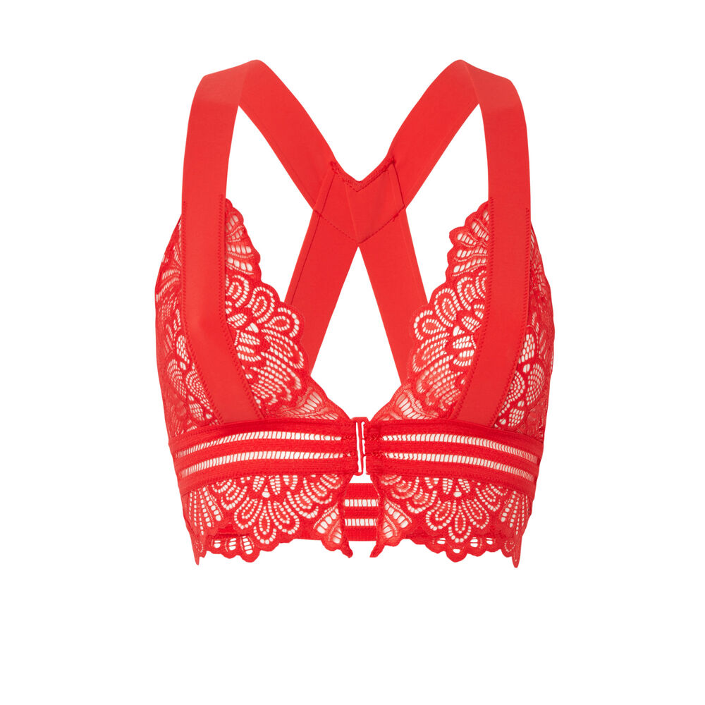 Soutien-gorge triangle liens croisés dos - rouge rouge.