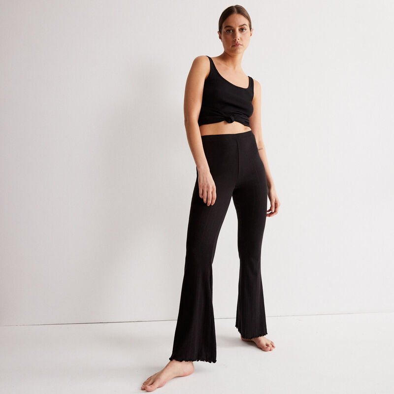 pantalon flare maille pointelle - noir pantalon flare maille pointelle - noir;