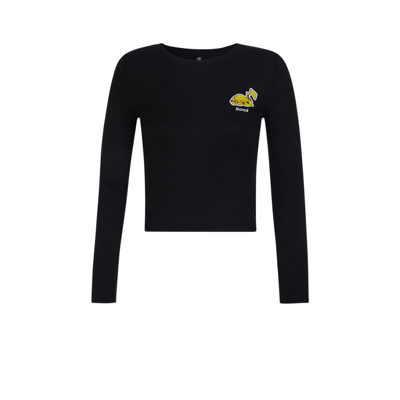 Top à manches longues détail broderie pikaballiz noir.