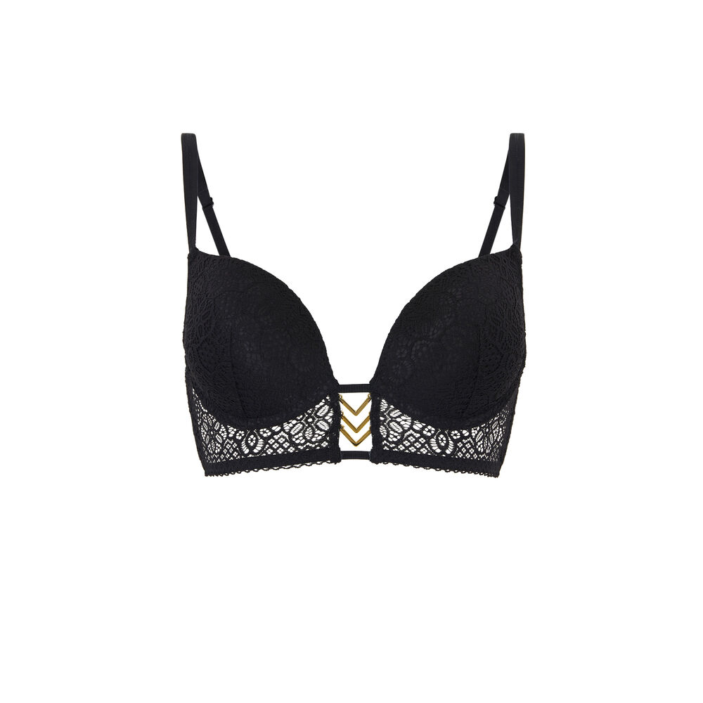 Soutien-gorge bustier push en dentelle détail bijou ethnobiz noir.