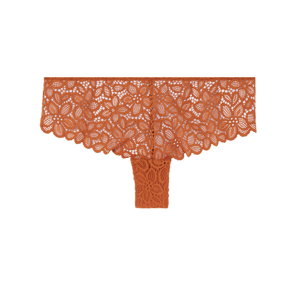 Shorty à dentelle fleurie détail anneaux - marron marron.