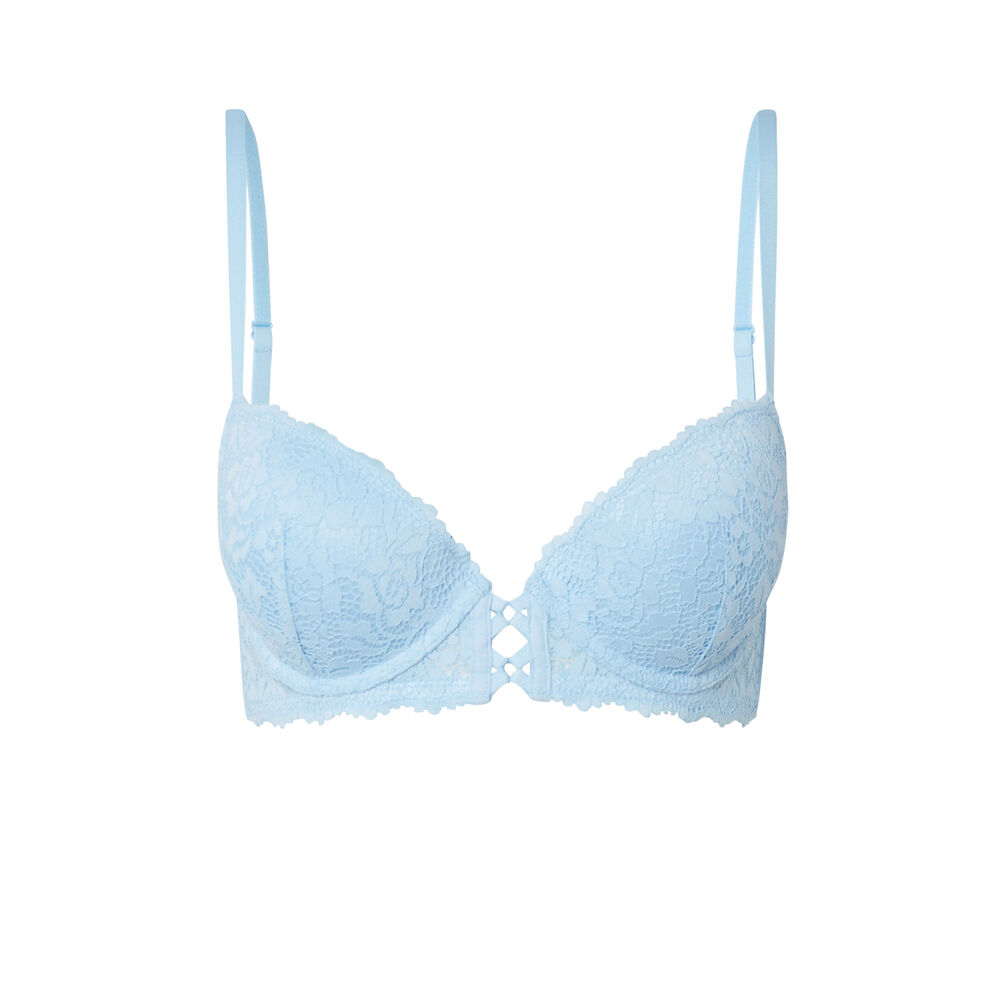 Soutien-gorge push-up en dentelle fleurie - bleu bleu.