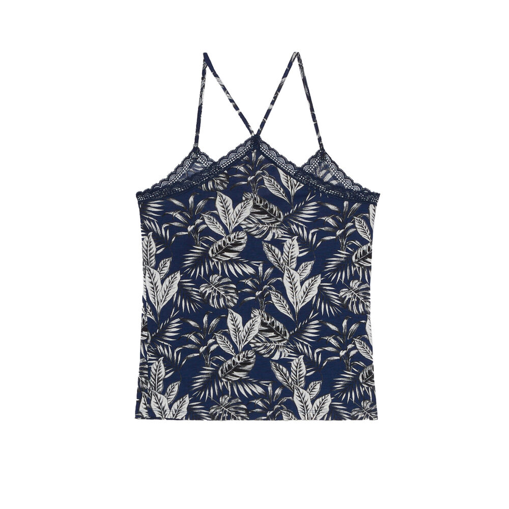 Top à motifs feuilles - bleu bleu.