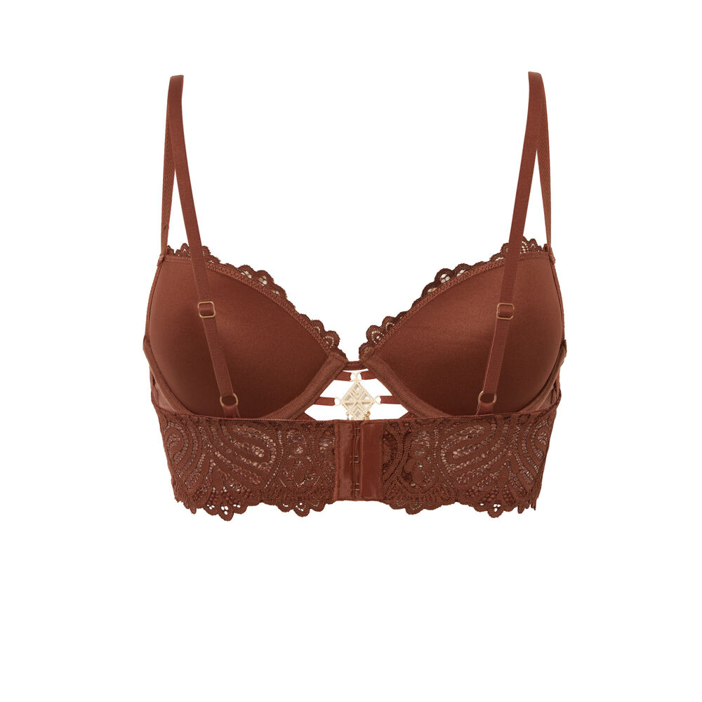 Soutien-gorge ampli bustier détail bijou - marron marron.