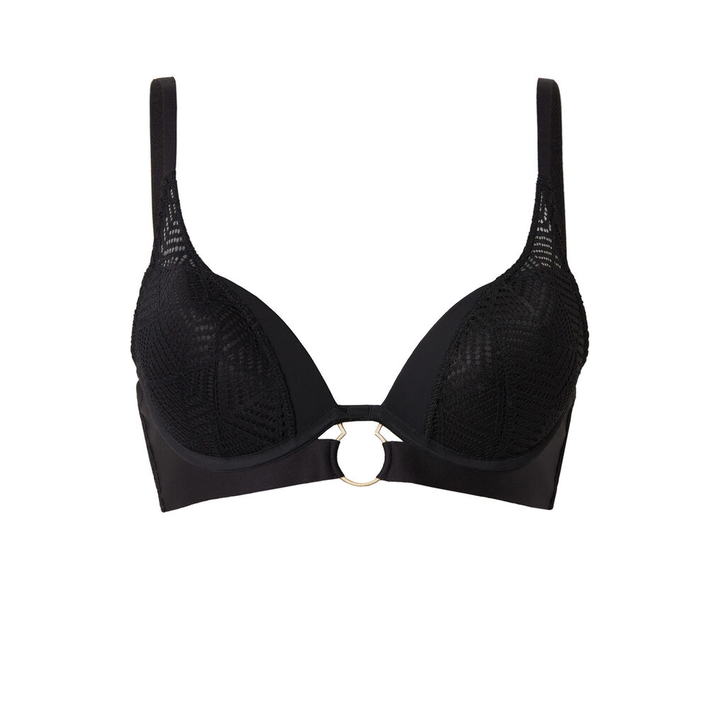 Soutien-gorge push-up à détail anneau - noir noir.