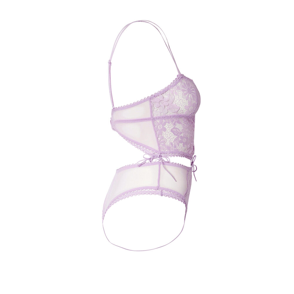 Body tout dentelle effet corset - lilas violet.