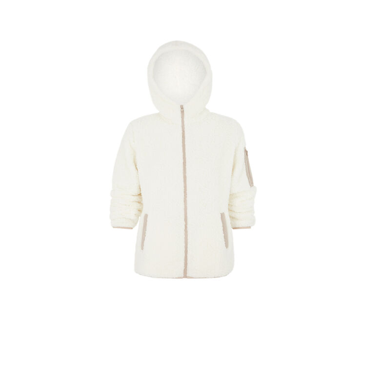 Veste polaire à capuche borgiz blanc cassé.