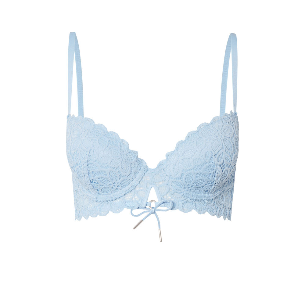 Soutien-gorge ampli en dentelle fleurie détail noeud - bleu bleu.