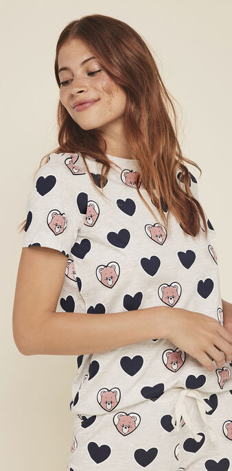 Top &agrave; motifs c&oelig;urs les bisounours bisousiz gris clair.