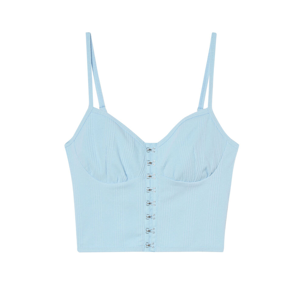 Top à bretelles fines effet corset - bleu bleu.