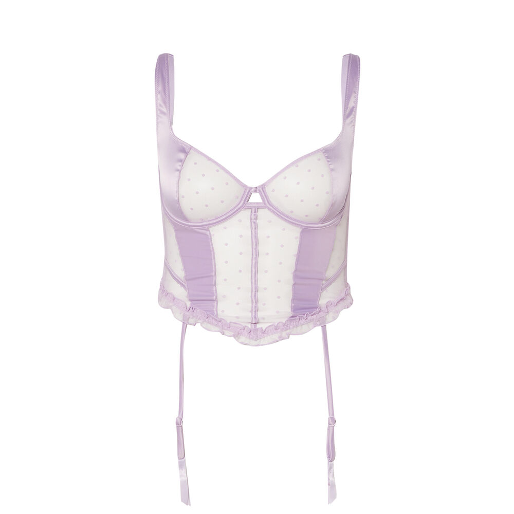 Guepière en satin et dentelle - lilas violet.