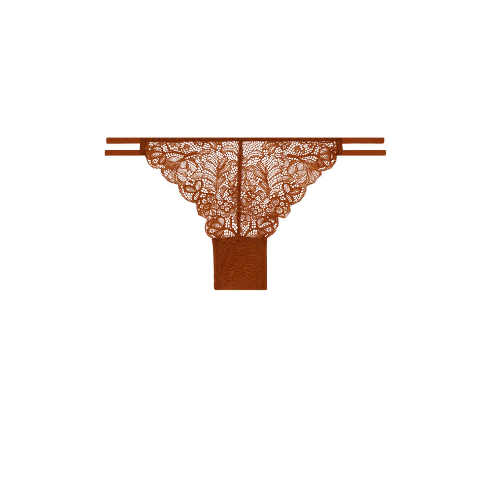 Tanga en dentelle - marron marron.