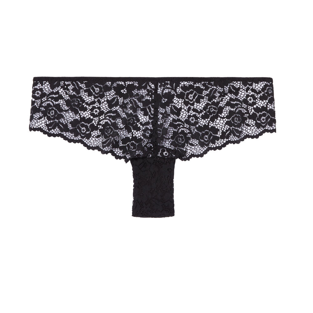 Shorty en dentelle fleurie - noir noir.