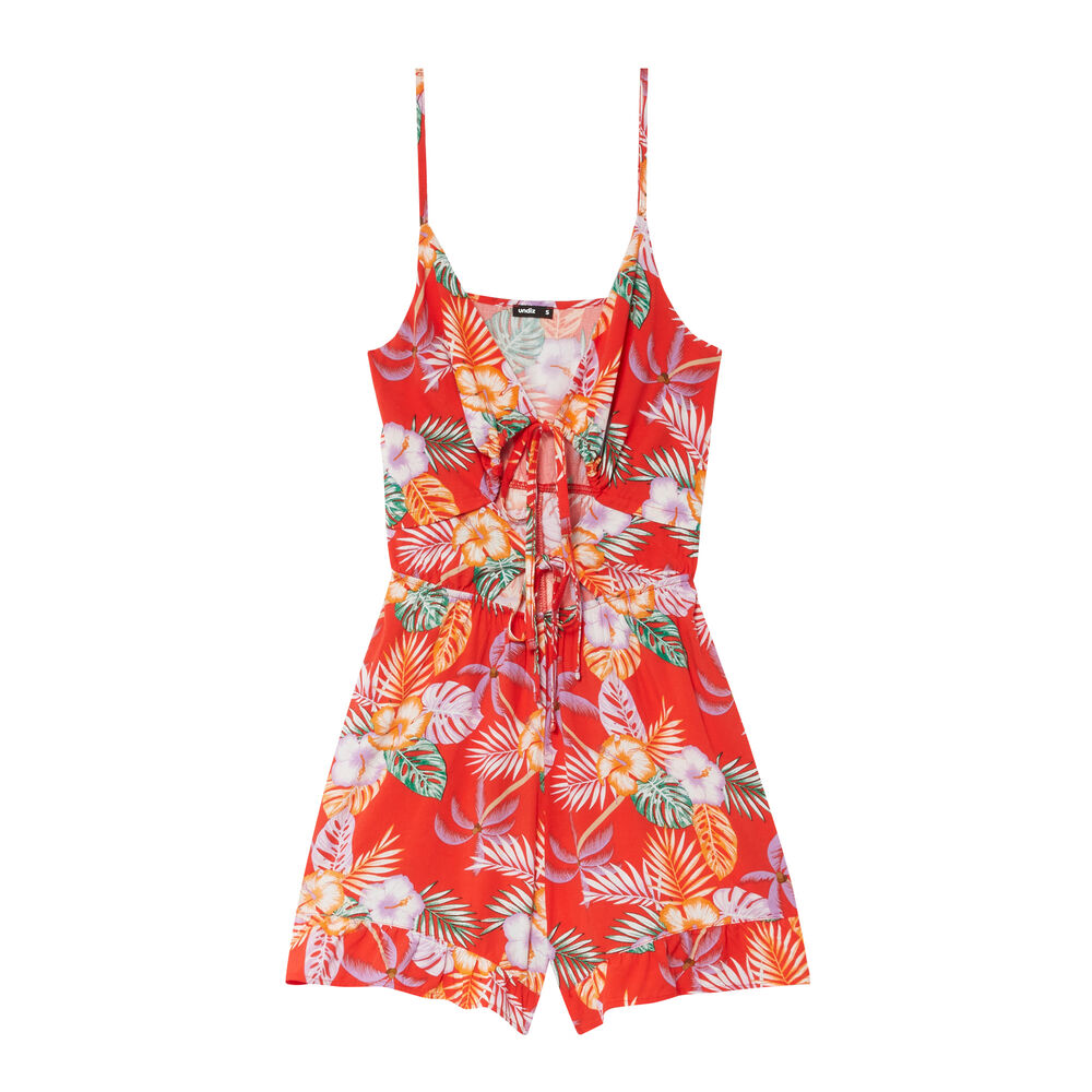 Combishort imprimé tropical ajourée à nouer - rouge rouge.