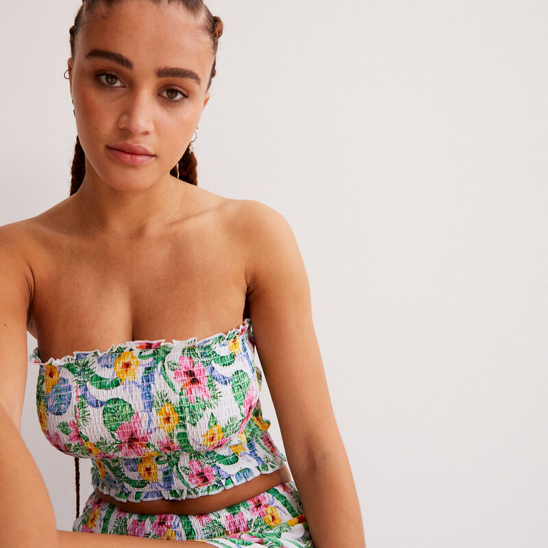 top froncé bandeau imprimé fleurs - écru top froncé bandeau imprimé fleurs - écru;