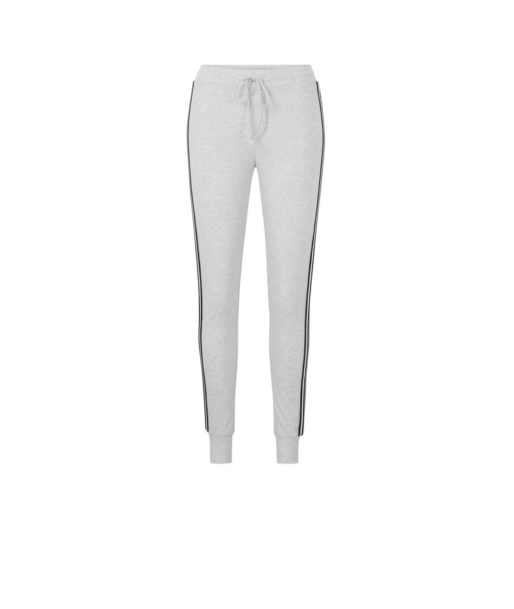 Pantalon jogging bandes laterales newazjiz gris blanc.