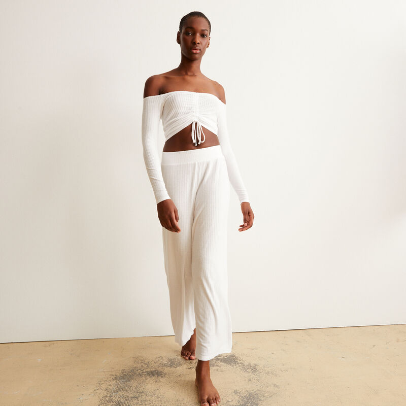 pantalon en maille à taille élastique - écru pantalon en maille à taille élastique - écru;