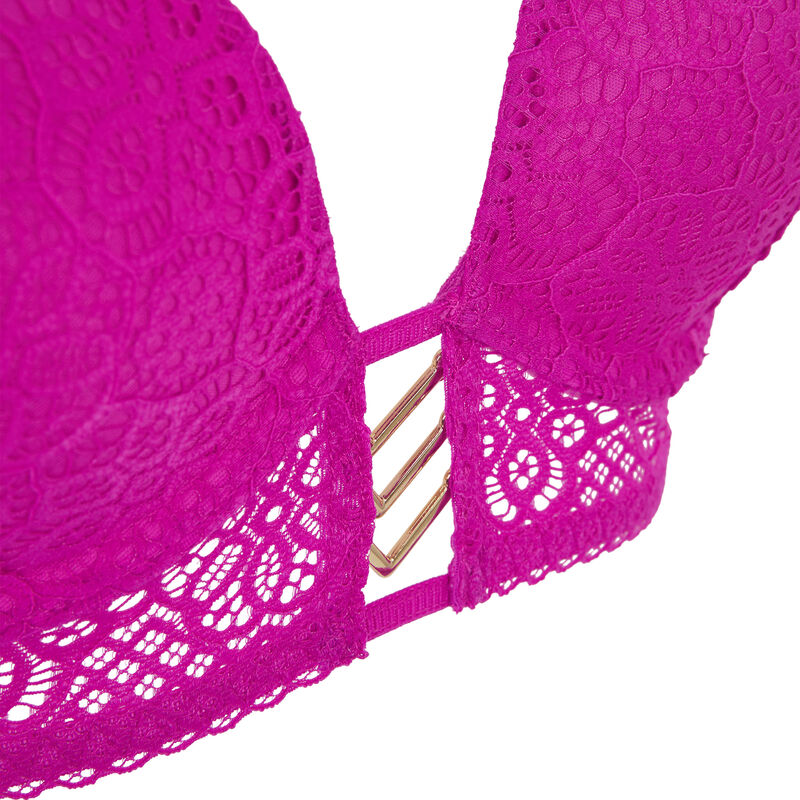 Soutien-gorge bustier push en dentelle détail bijou ethnobiz fuchsia.