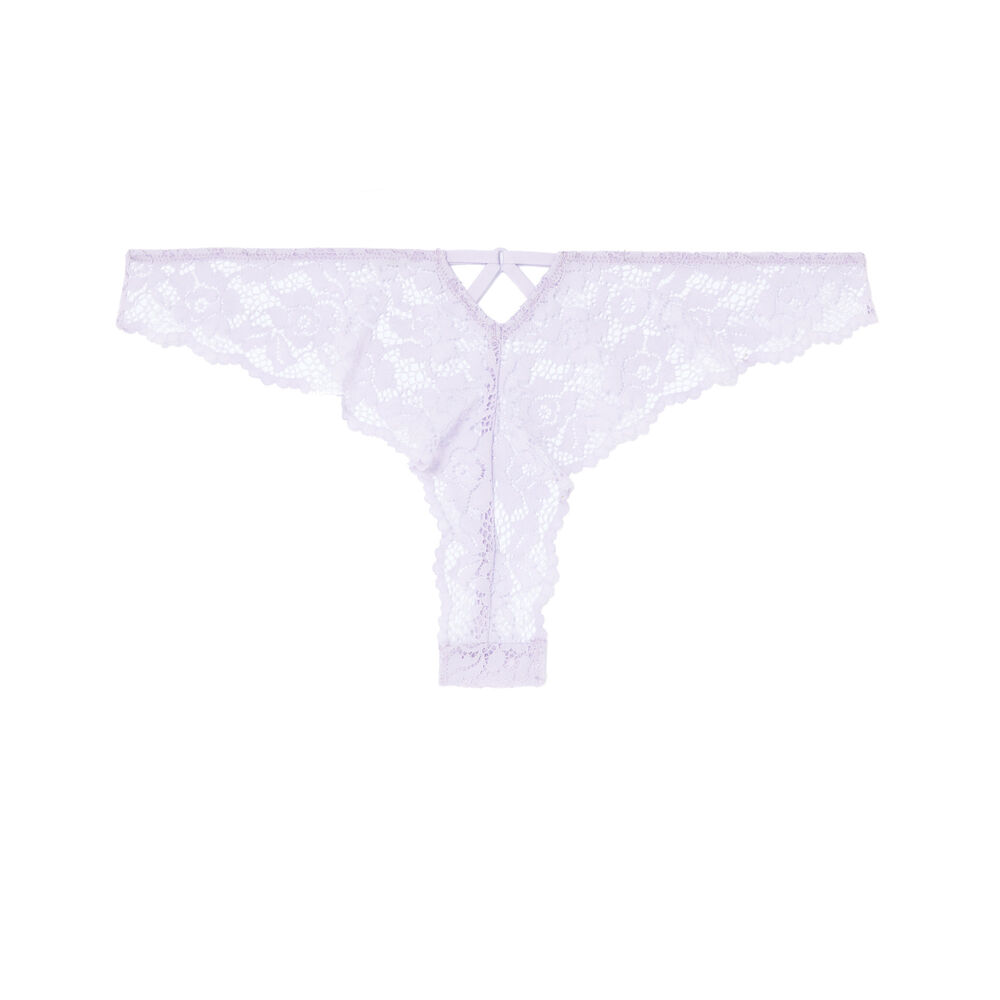 Tanga en dentelle fleurie - lilas violet.