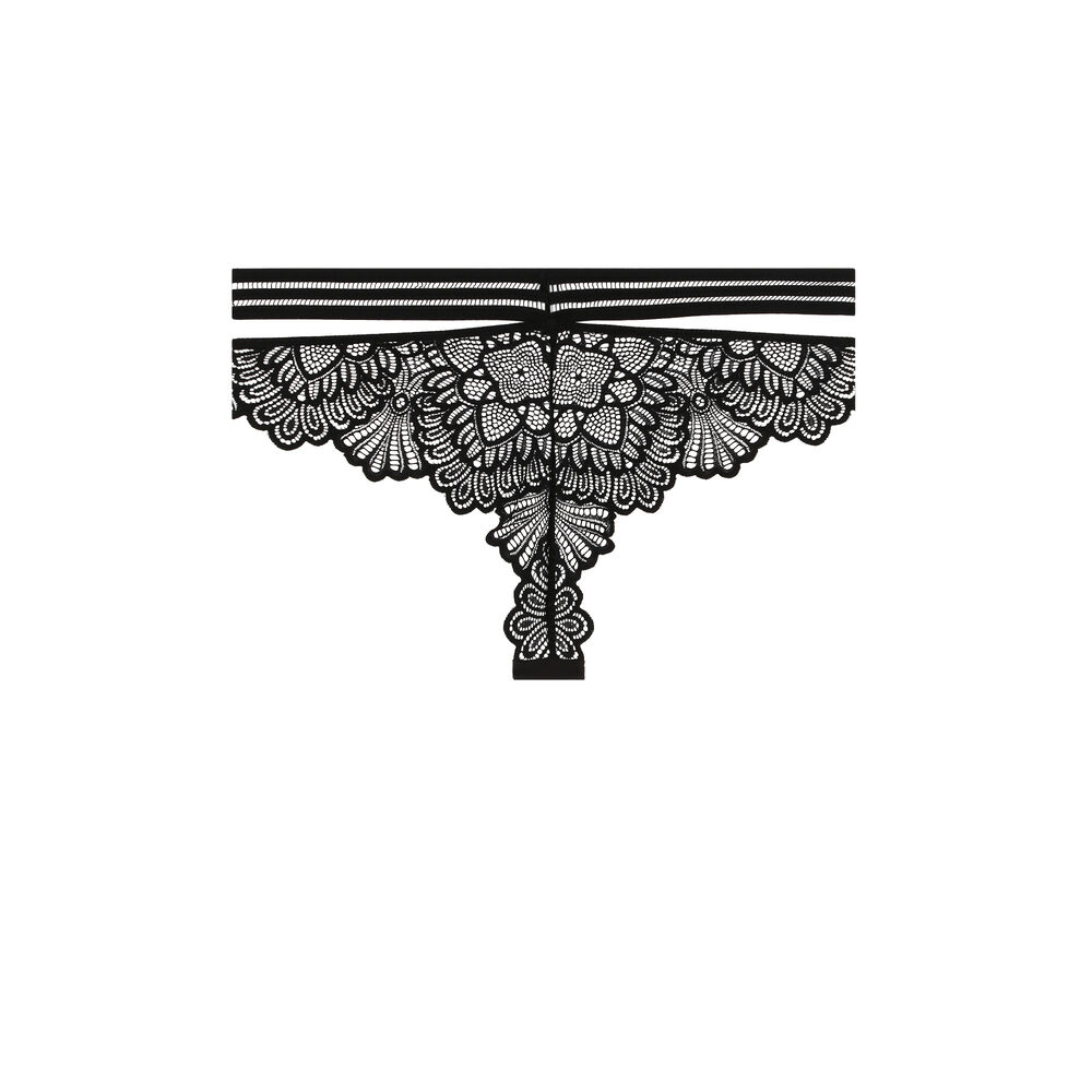 Tanga empiècement dentelle - noir noir.