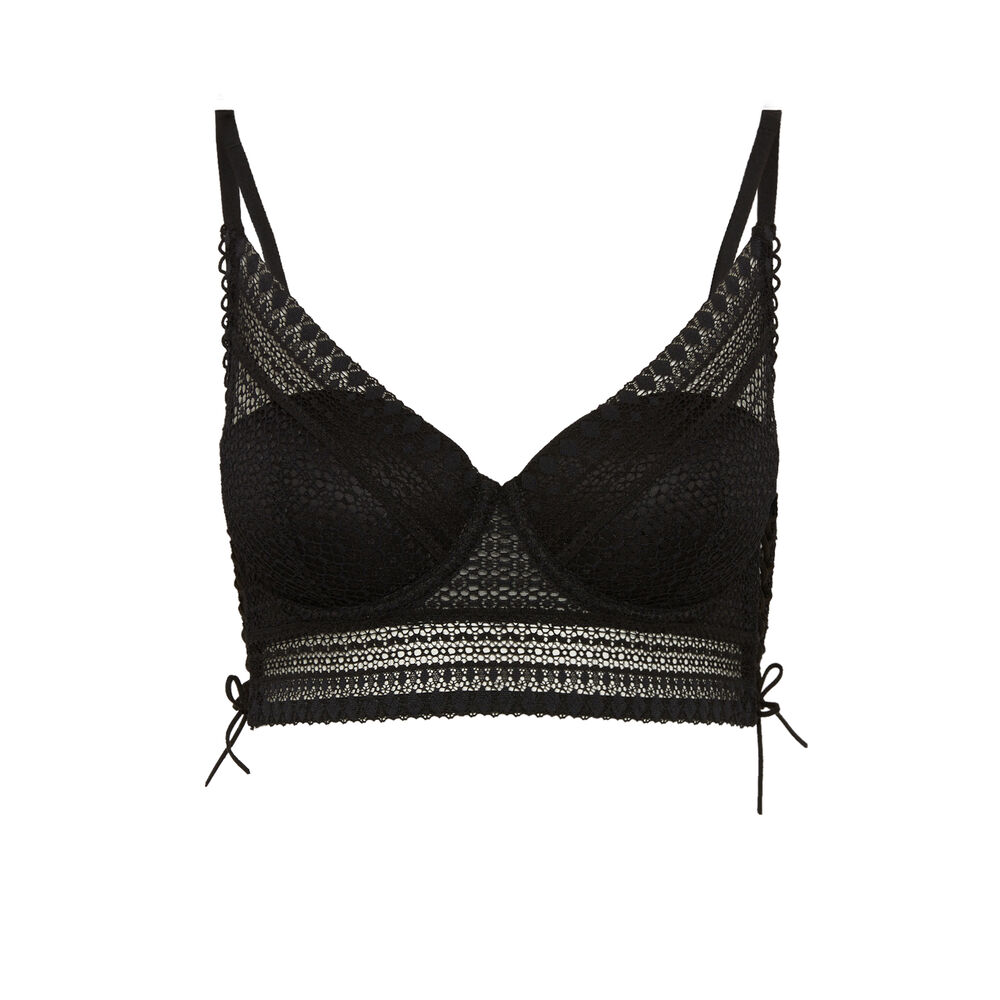 Soutien-gorge push-up bustier dentelle et détails corset - noir noir.