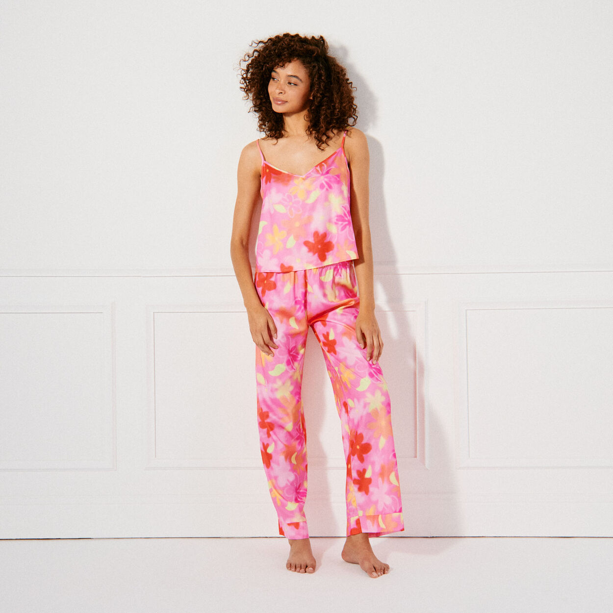 Pantalon large imprimé en satin - XS