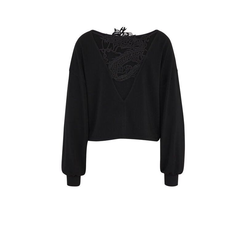 Sweat col bateau détail broderie doguipiz noir.